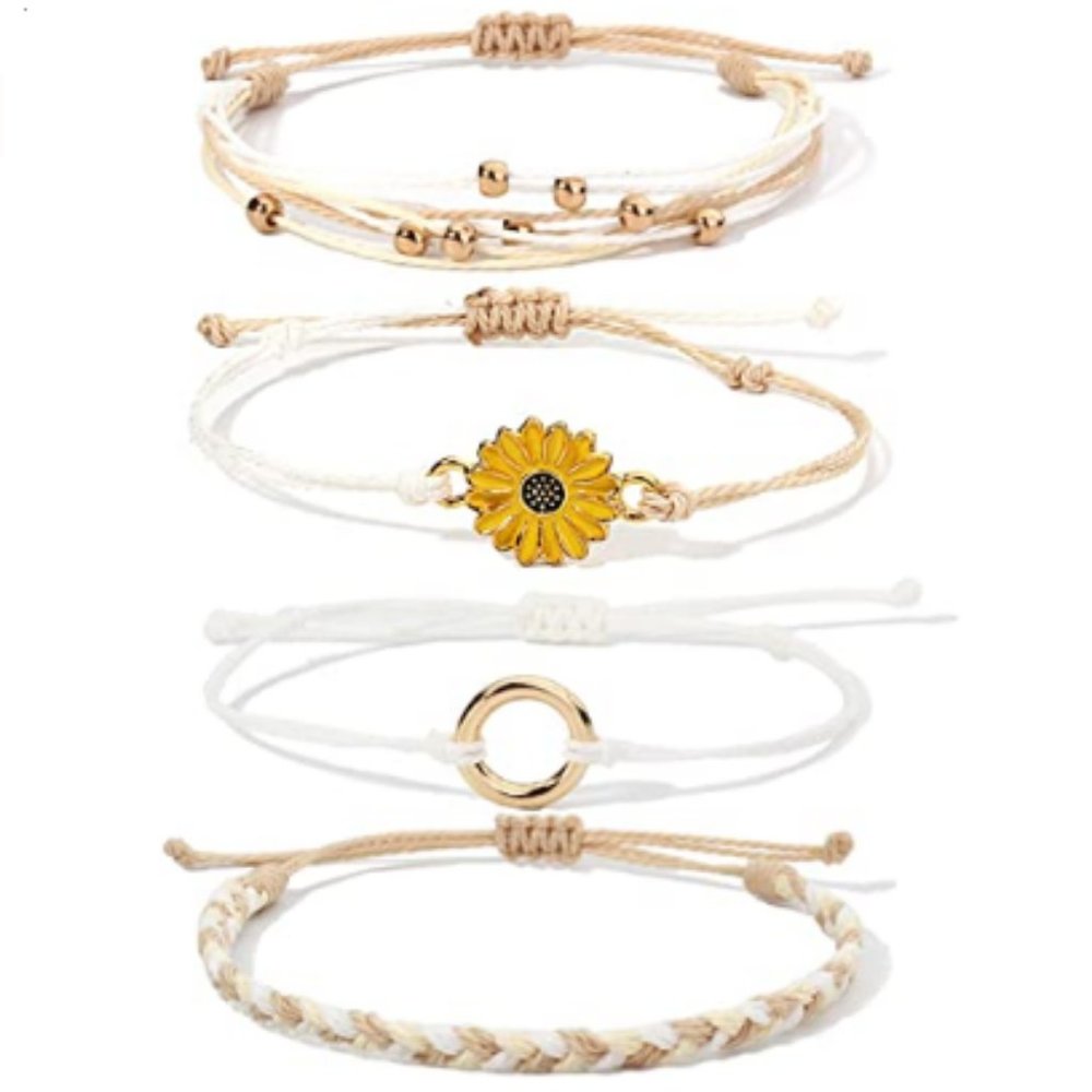 Huzzah Sunflower String Rope Charms Bracelet